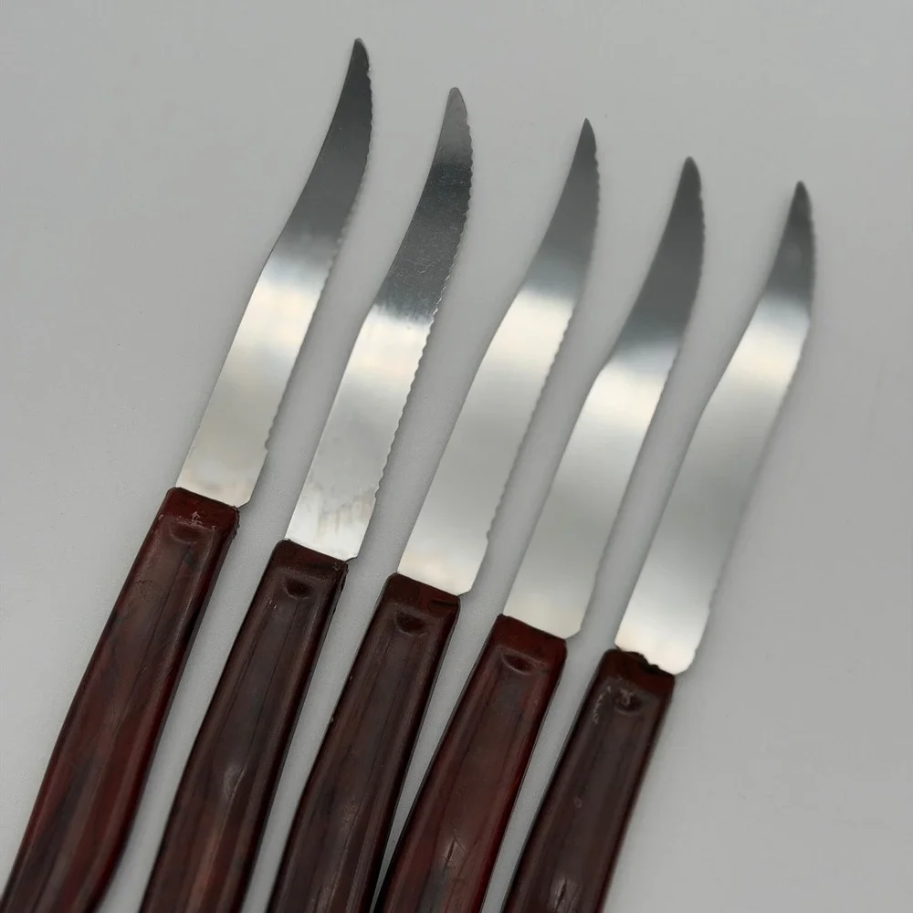 Vintage Quikut Stainless Steel Steak Knives Set of 5 Faux Tortoise Shell USA